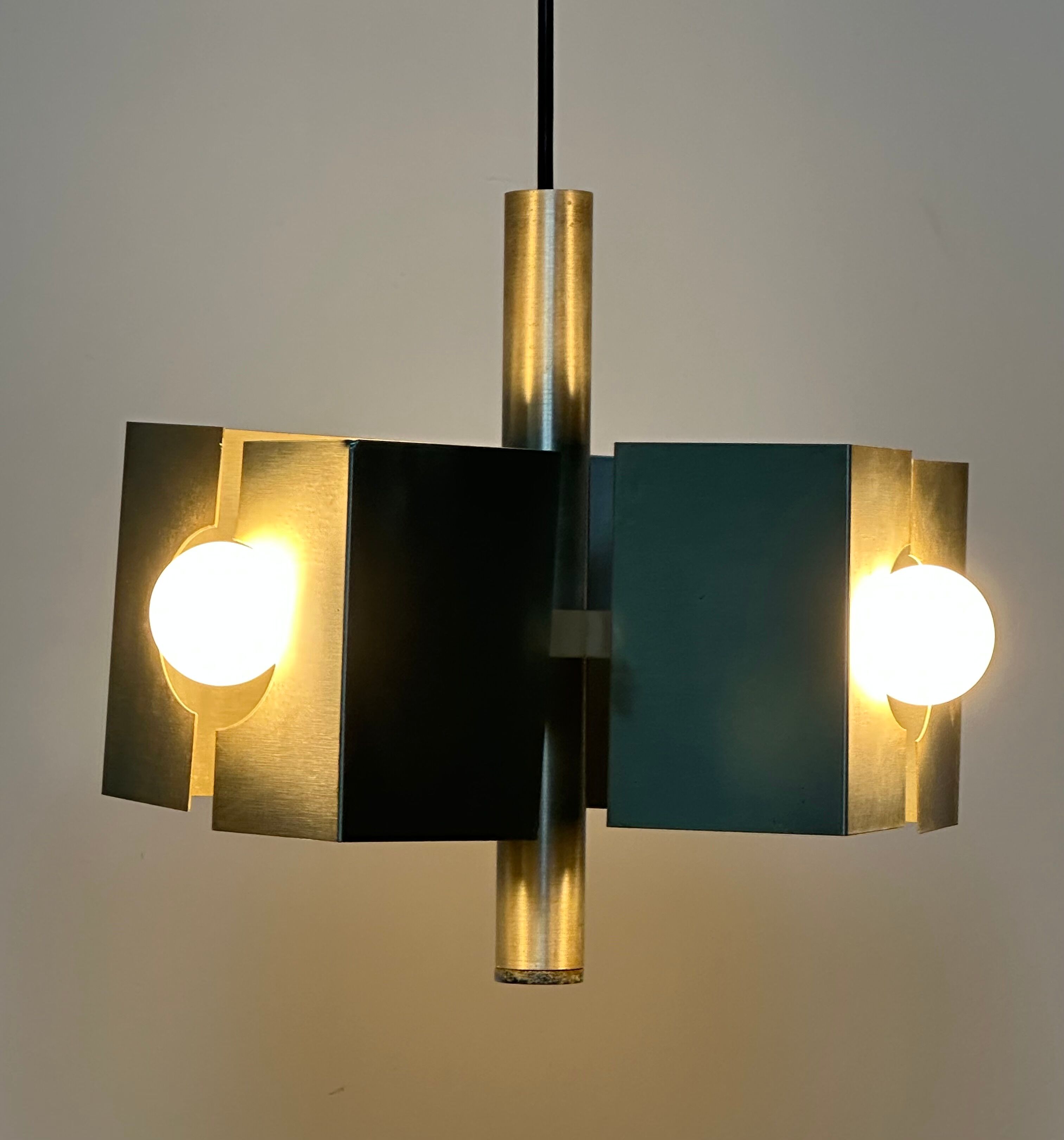 Vintage chandelier 70'S brushed steel 3 burners