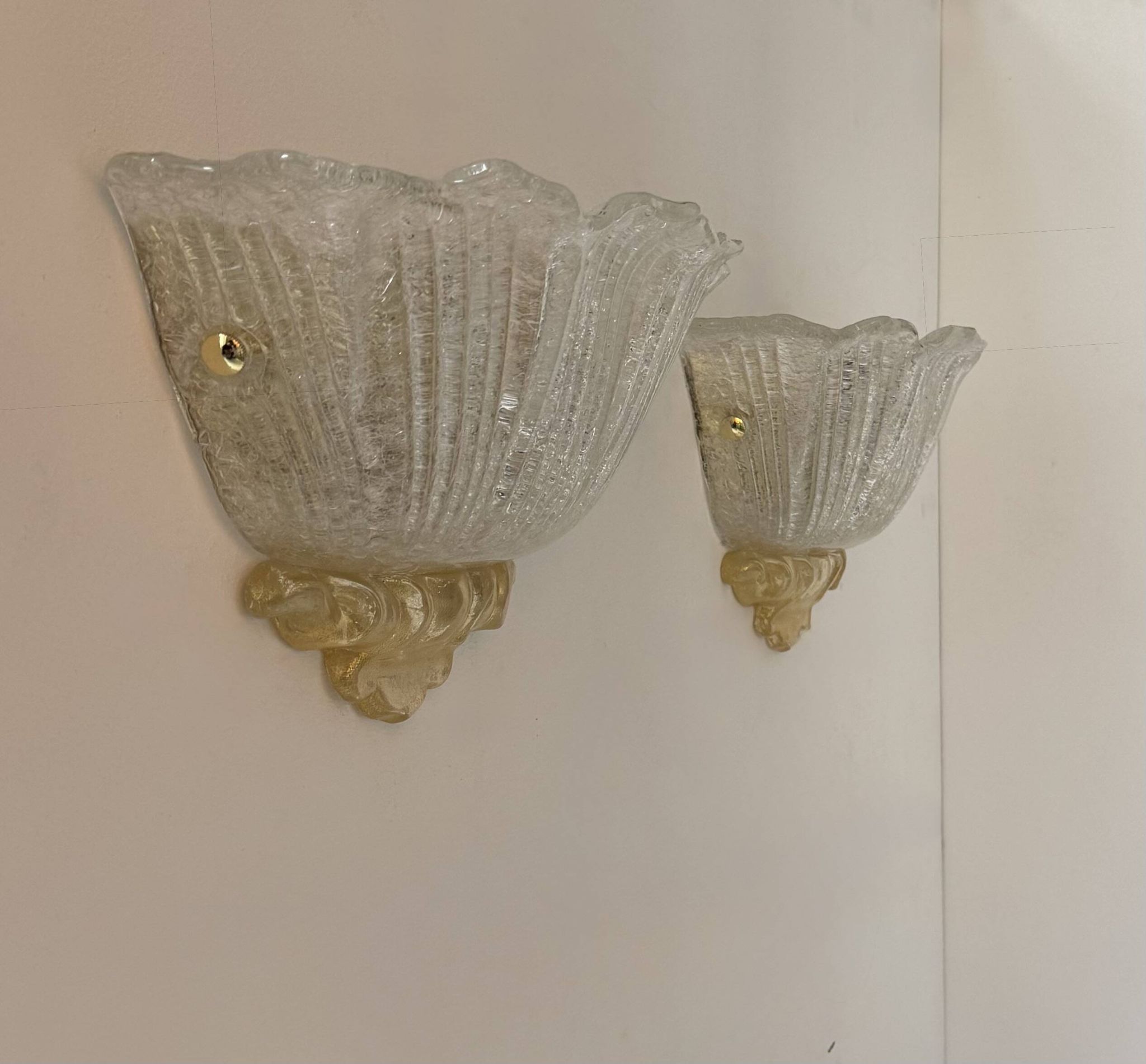 Pair of vintage pressed molded wall sconces, Murano glass, Italy, 1980