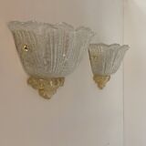Paire d'appliques vintage moulé pressé, verre de Murano, Italie, 1980