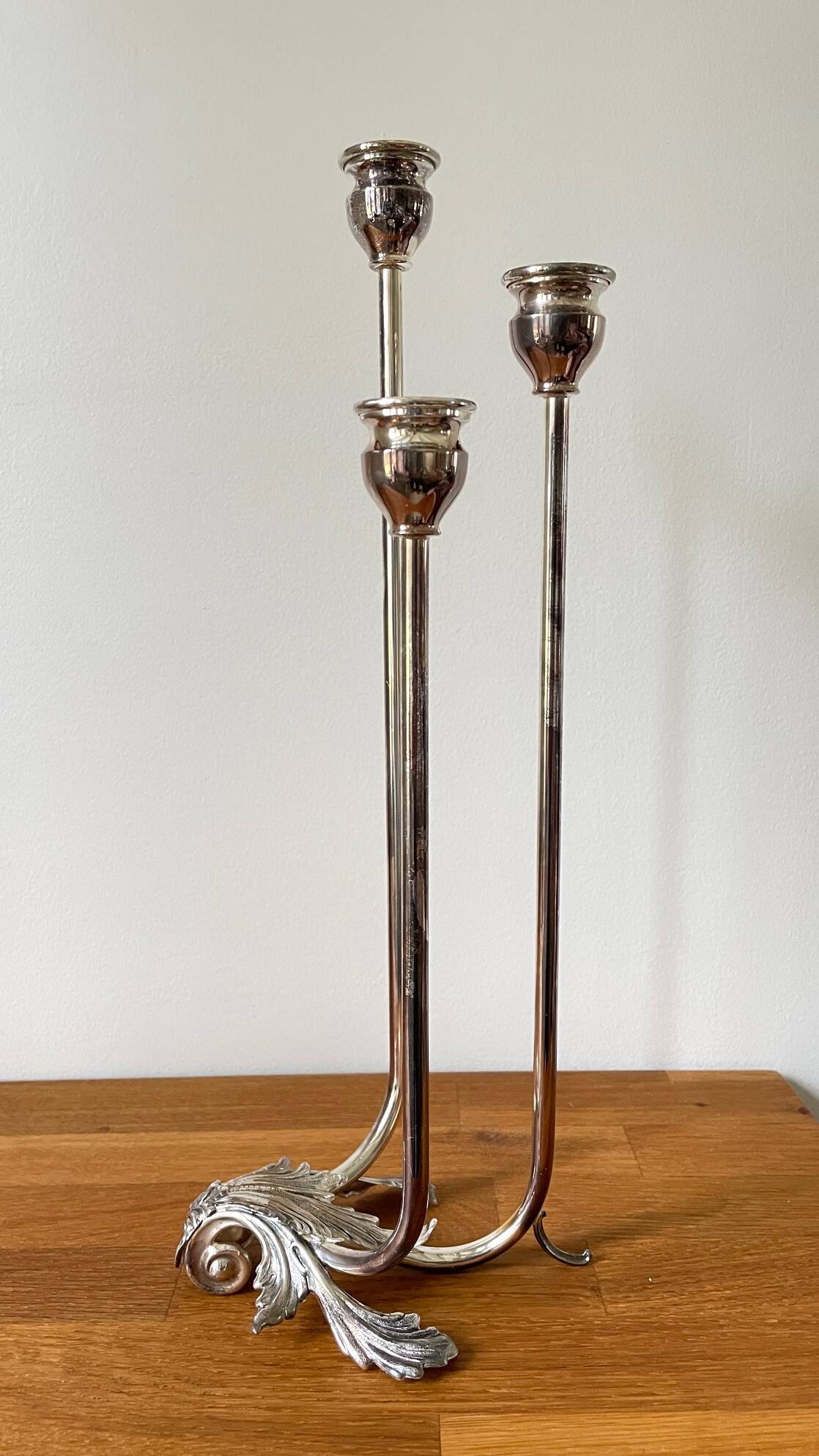 CANDLE HOLDER 3 Lights METAL Patinated Chrome
