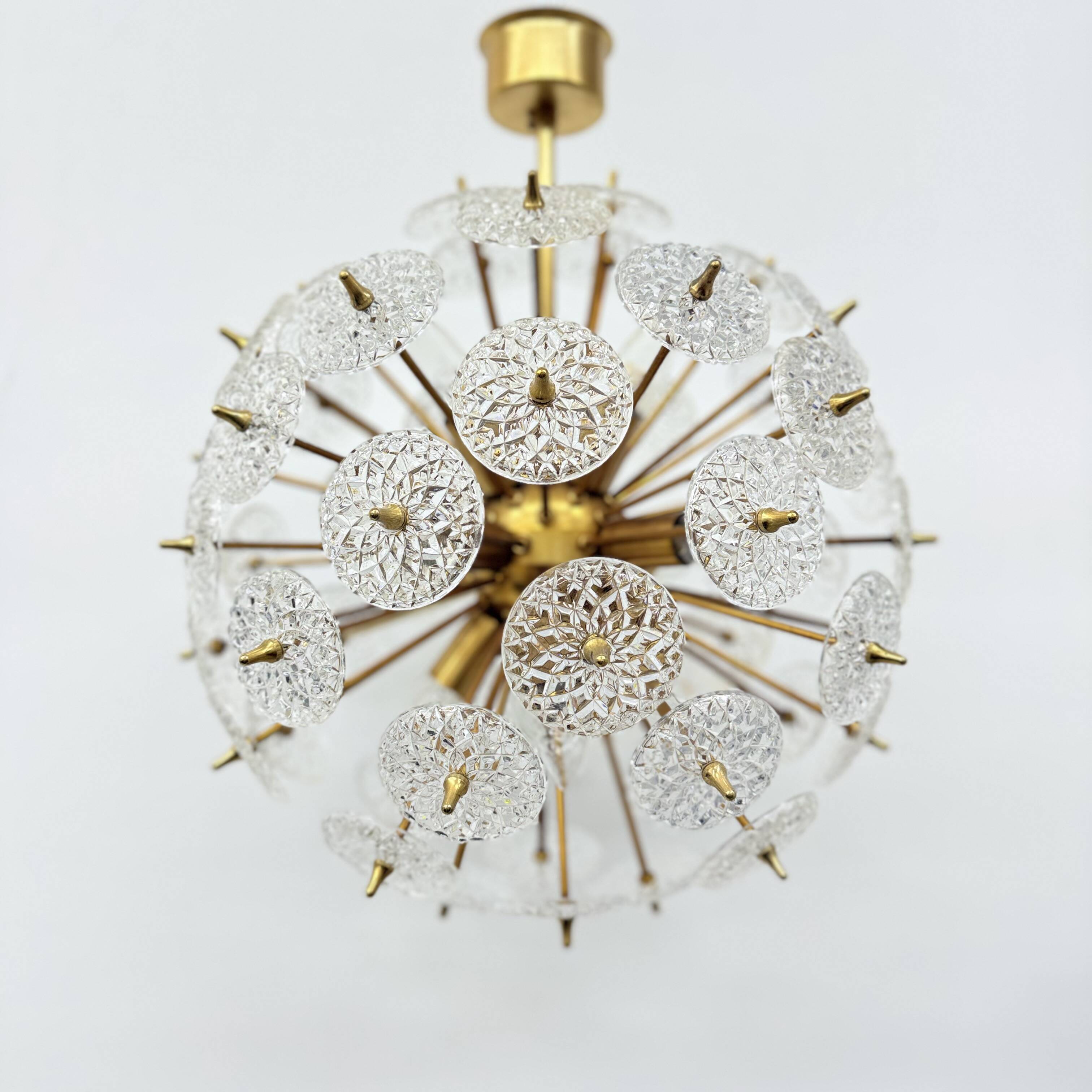 Val Saint Lambert crystal sputnik gold chandelier , 1960’s