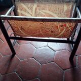 Vintage rattan and fabric magazine rack