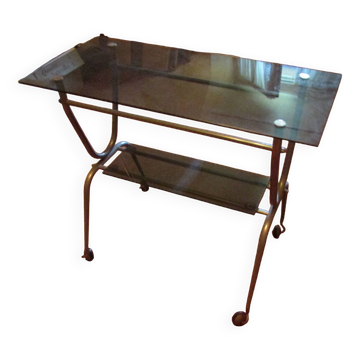 Table des années 1970 en verre et laiton