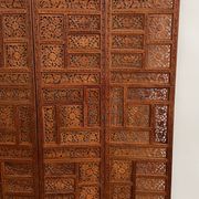 Vintage Asian carved teak screen — mid-20th century