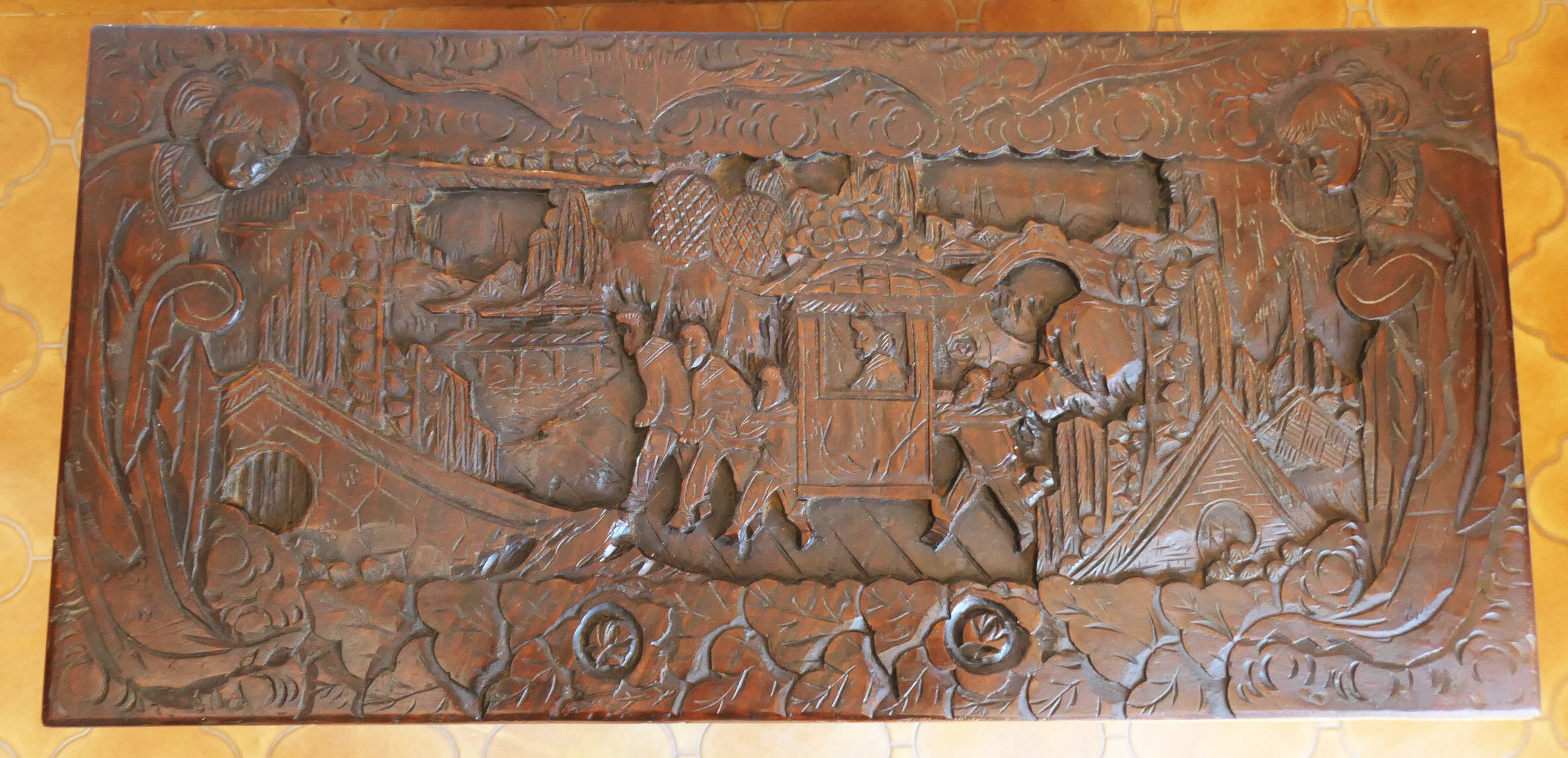 Carved wooden chest