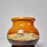 Small turned wooden vase, Brutalist, two-tone varnished with bark