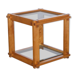Table d'appoint architecturée en pin et métal 1970