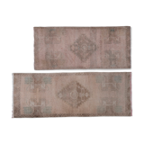 Distressed Low Pile Rug Turkish Yastik Small Rug - a Pair 49 x 127 - 47 x 103 cm