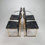 Chaises exclusive en laiton et chaises à manger en cuir par Ronald Schmitt, Set de 4
