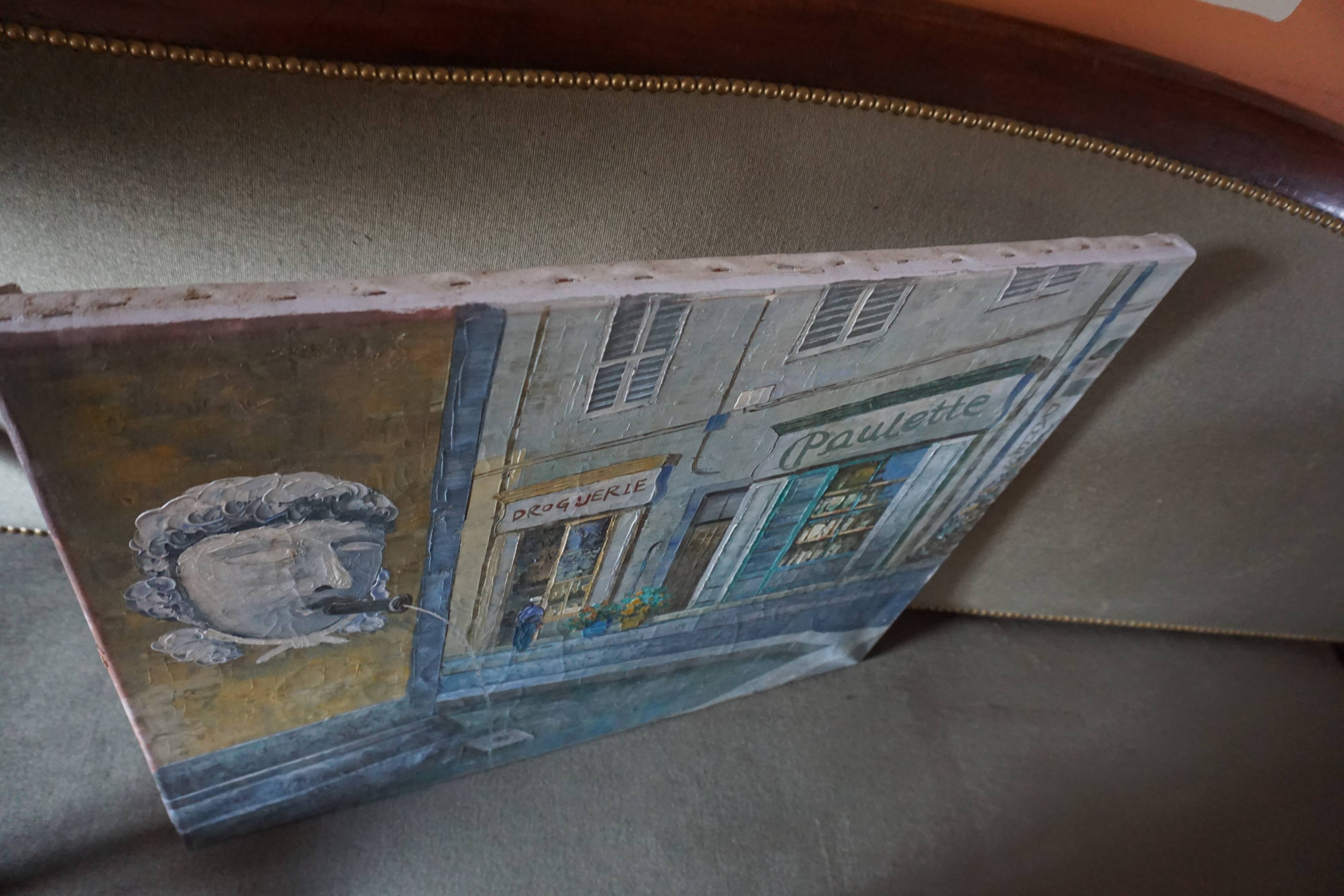 Oil on canvas street in the village of Cotignac (Provence)