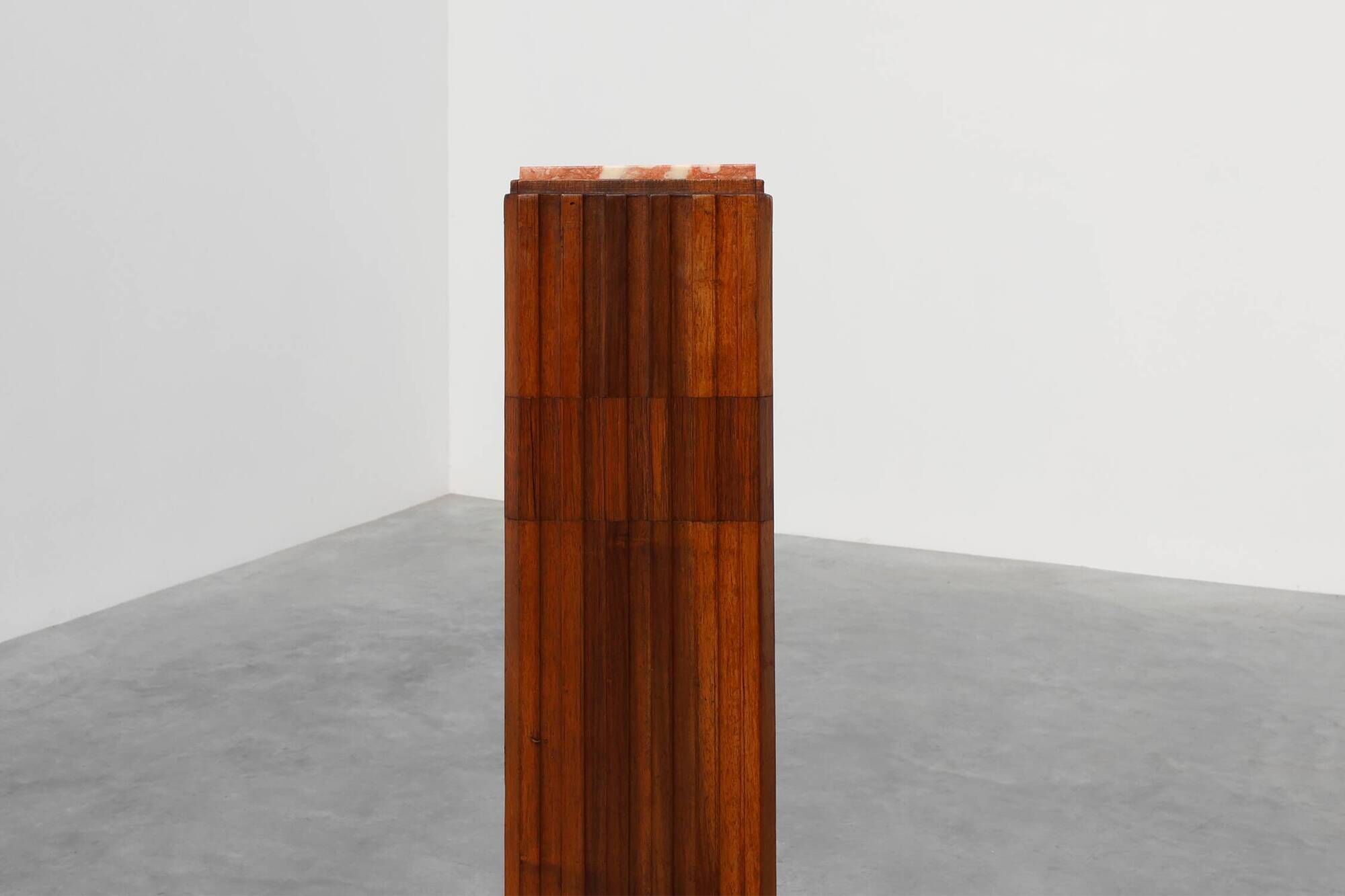 Art Deco oak and red marble pedestal or side table, France 1920s