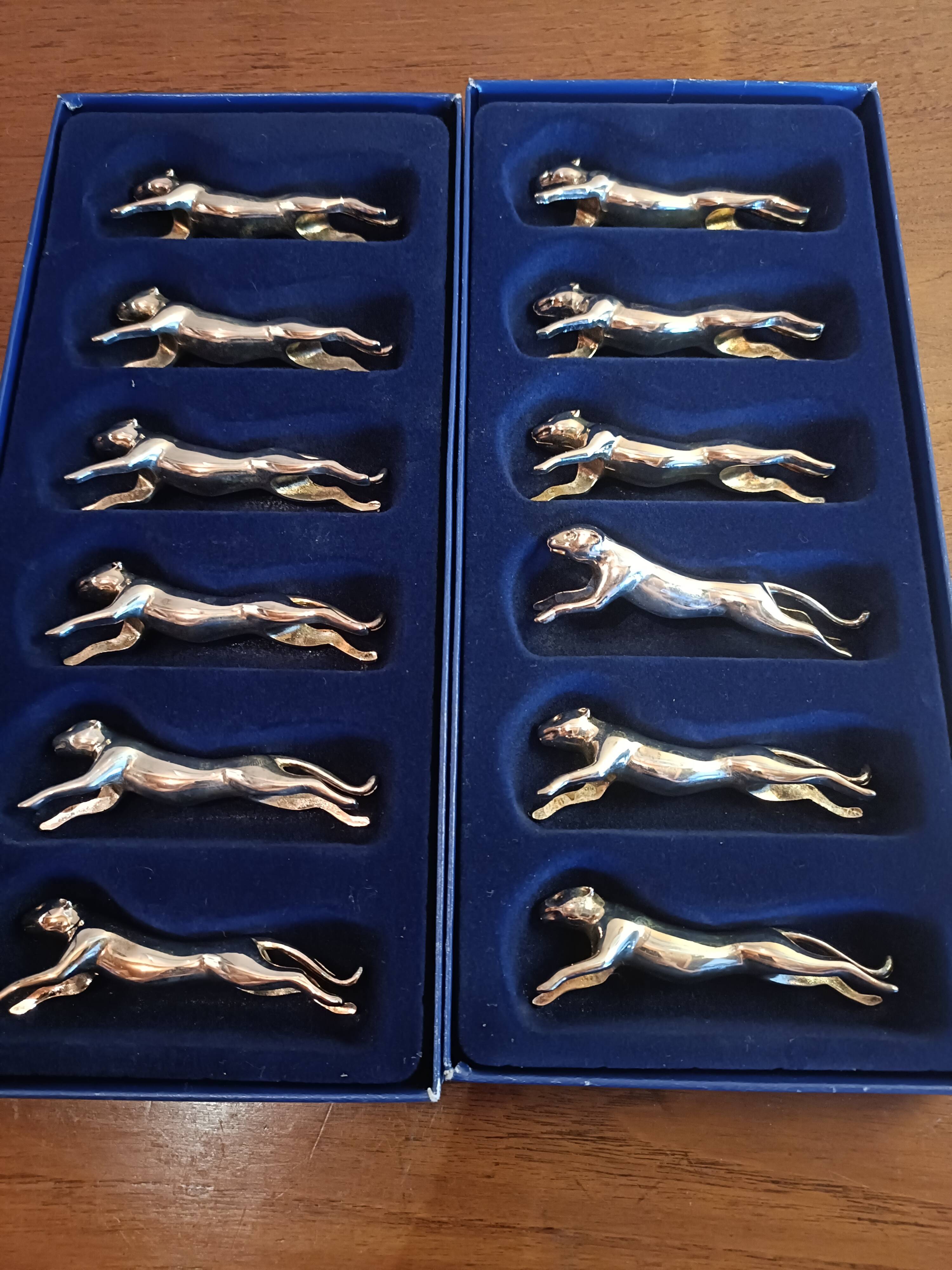 12 silver metal cat knife holders