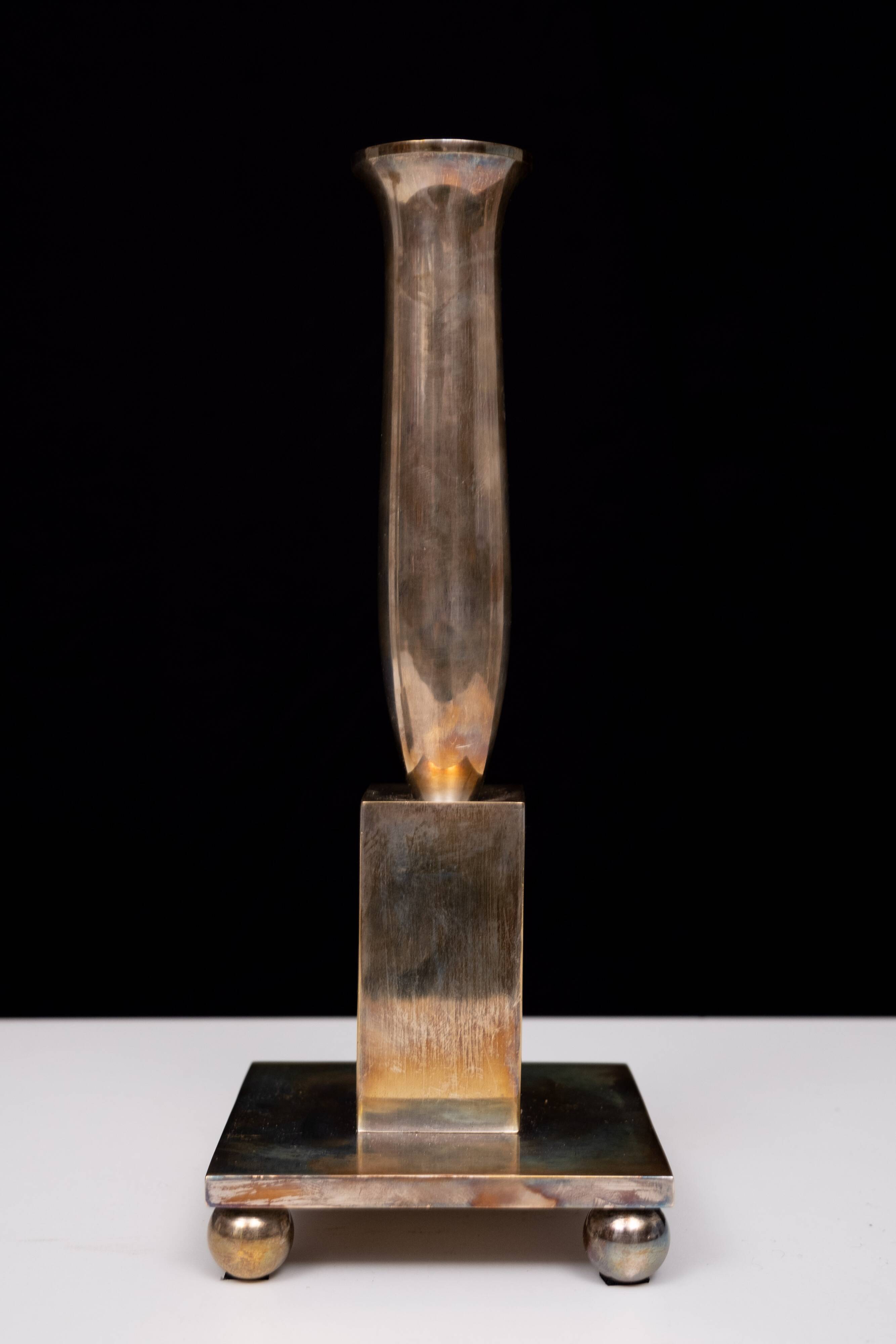 Modernistic silver plated bronze candle sticks Early 20th Century