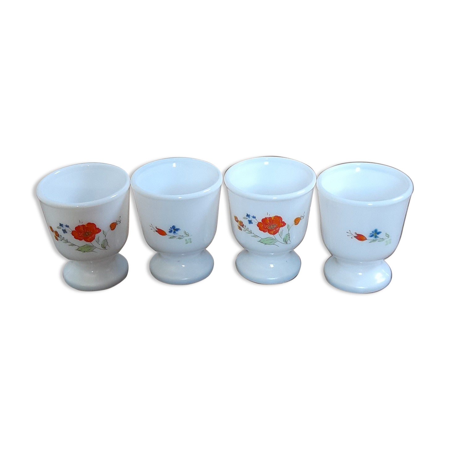 Coquetier glass arcopal france floral décor 70s - vintage
