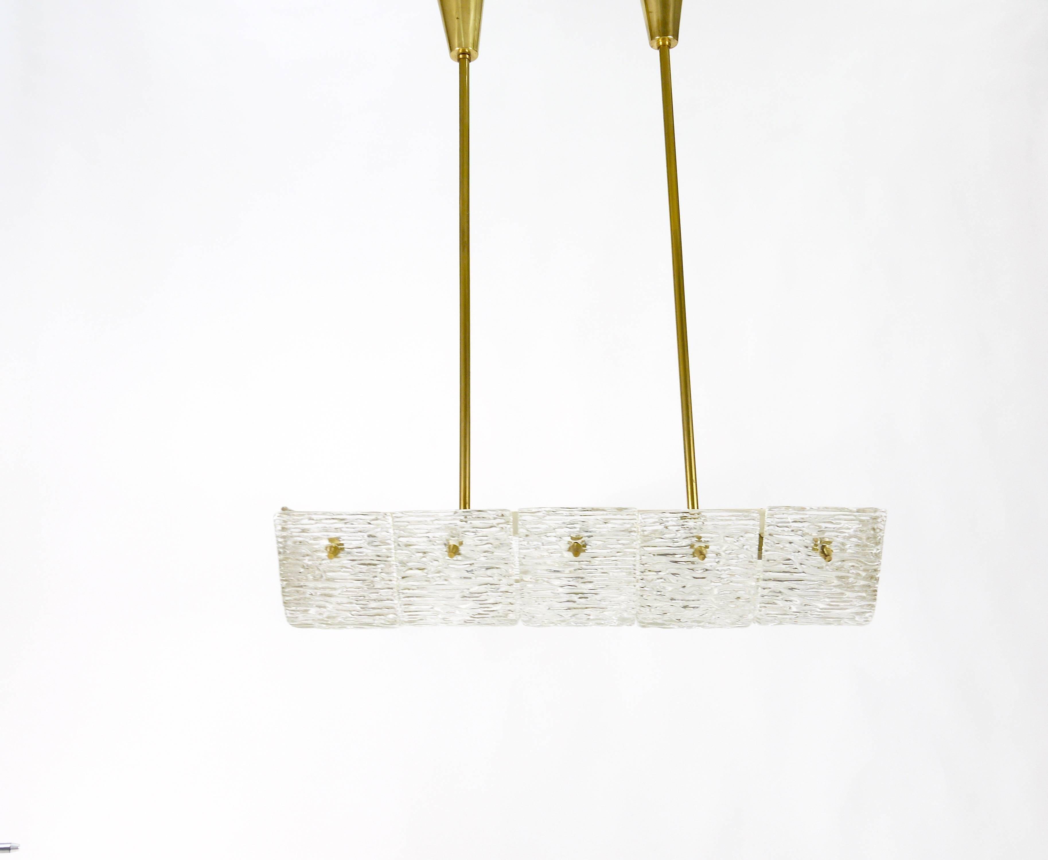 J.T. Kalmar enormous brass and textured glass chandelier, Austria, 1950s