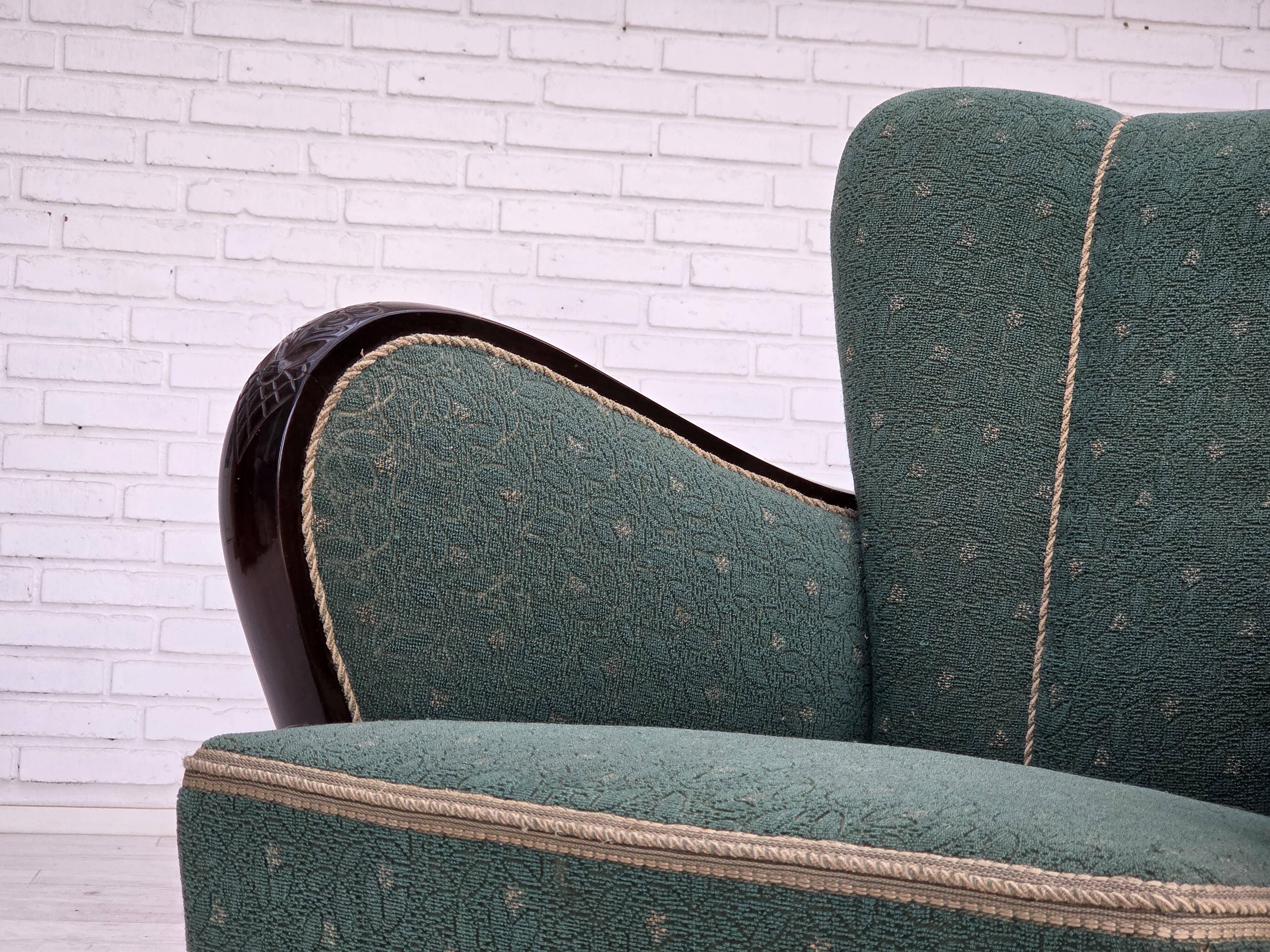 1960s, Danish armchair, green and beige furniture wool.