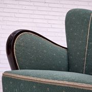 1960s, Danish armchair, green and beige furniture wool.