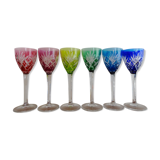 6 Roemer Saint Louis wine glasses in colored lined cut crystal signed