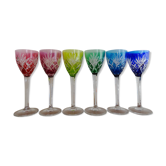 6 Roemer Saint Louis wine glasses in colored lined cut crystal signed