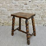Solid wood stool, carved legs, 60s