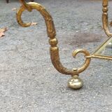 Table en verre et fer forgé doré à la feuille vintage