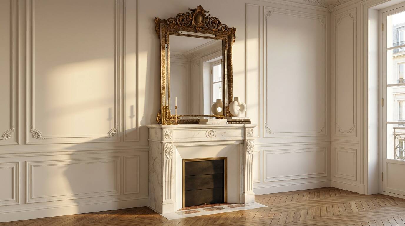 Large Napoleon III carved mirror – Patinated wood & Louis XV decor