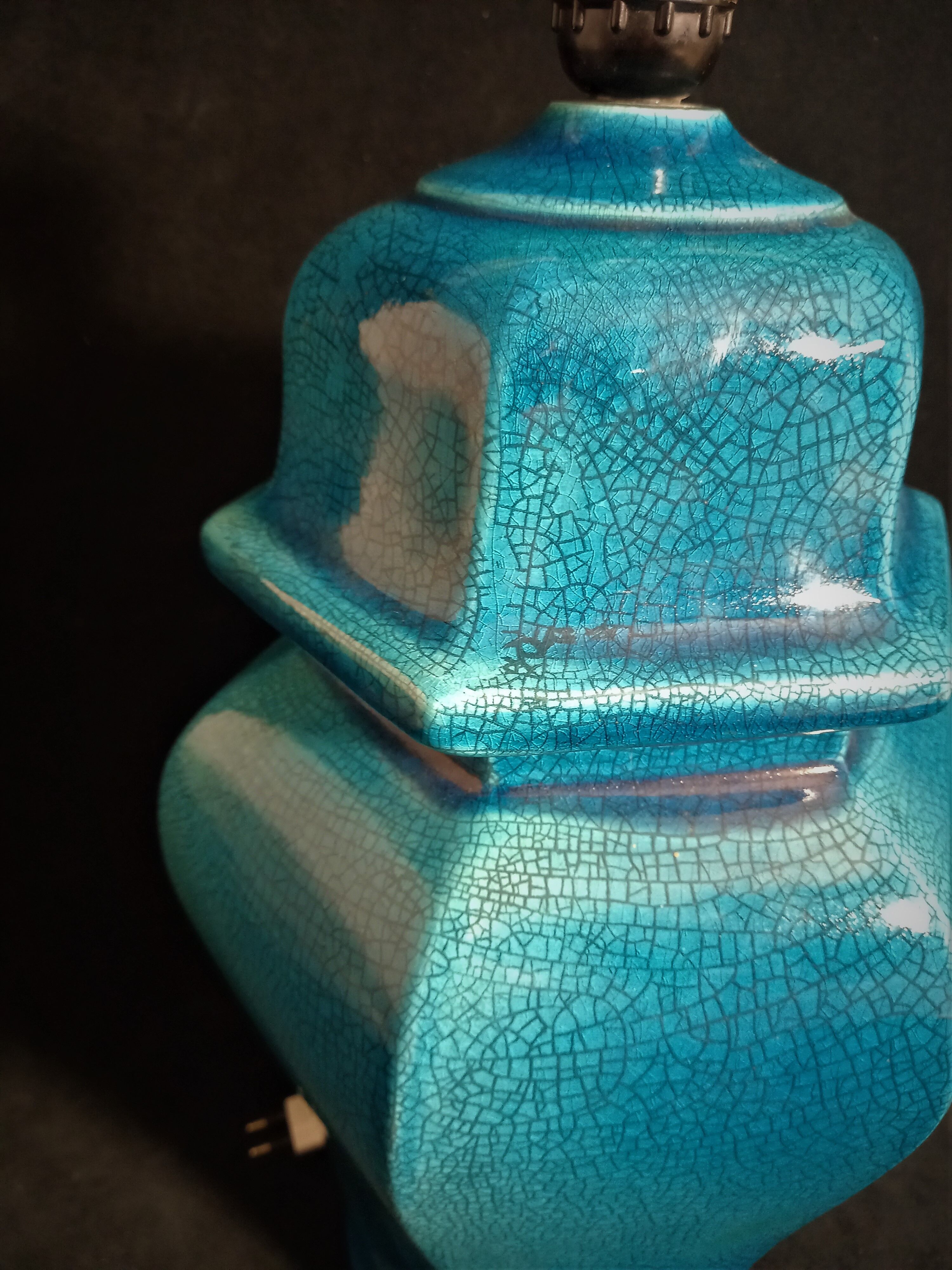 Table lamp foot in cracked turquoise earthenware