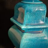 Table lamp foot in cracked turquoise earthenware