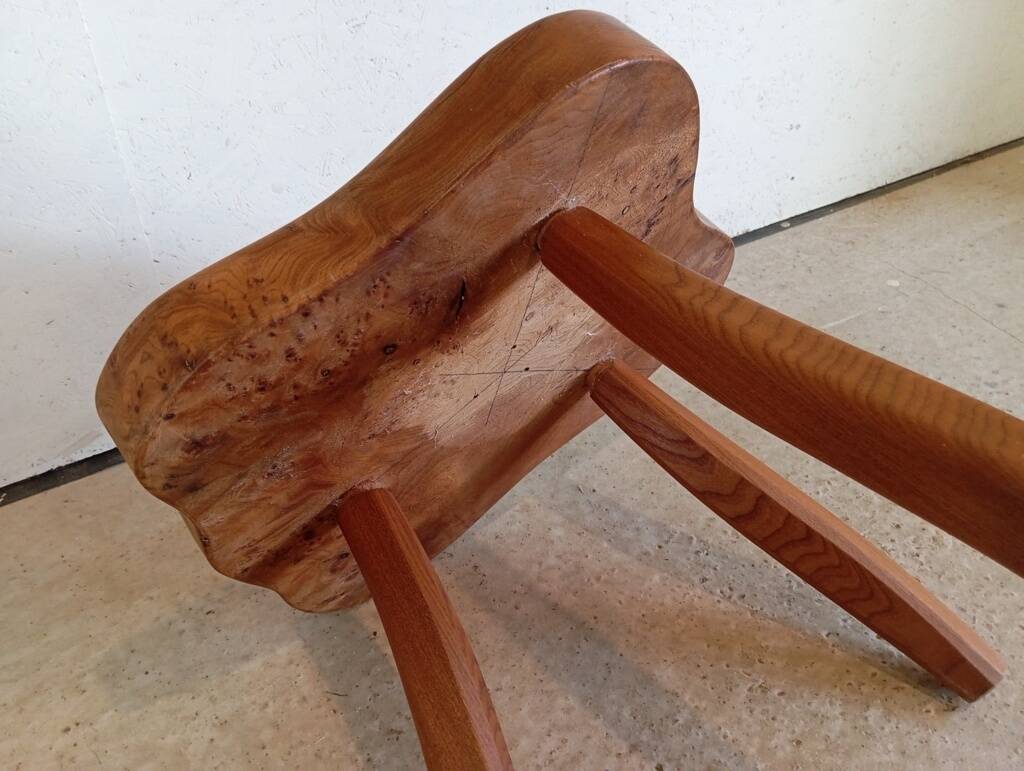 Freeform elm burl tripod coffee table