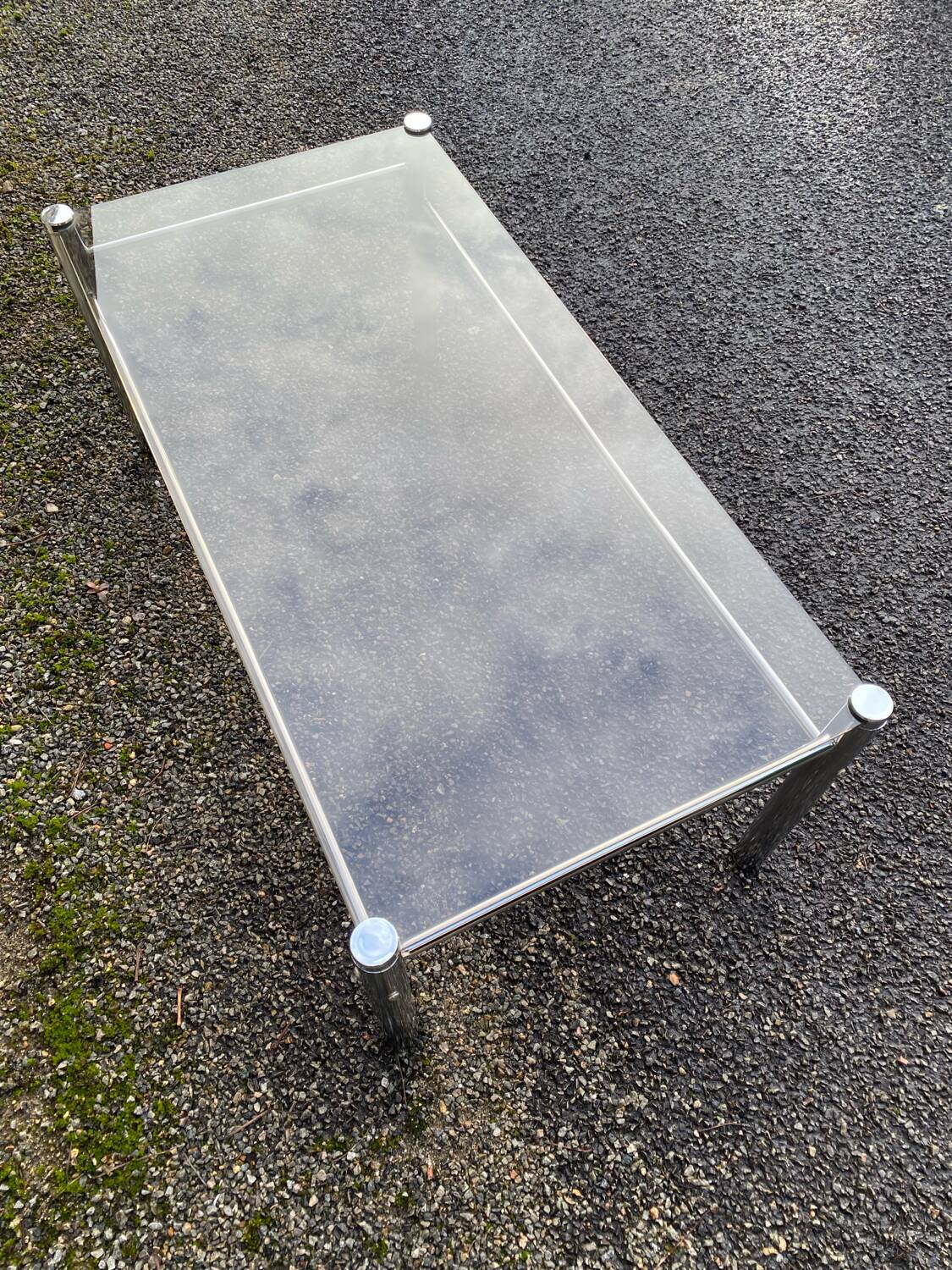 VINTAGE 1970 RECTANGULAR COFFEE TABLE WITH FLAT CHROME TUBULAR LEGS