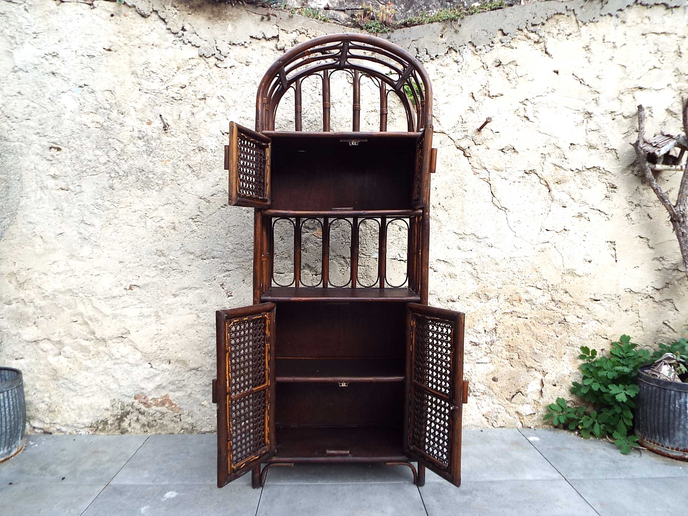 Rattan and bamboo shelf