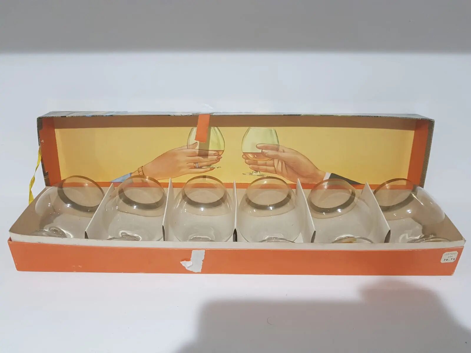 Set of 6 cognac glasses, clear glass, gilding / Austria / 1960s.