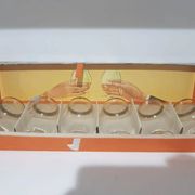 Set of 6 cognac glasses, clear glass, gilding / Austria / 1960s.