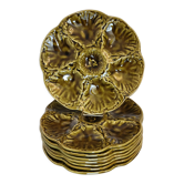 8 oyster plates barbotine Gien green color
