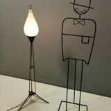 White Opaline Glass and Black Iron Floor Lamp by Stilnovo, Italy