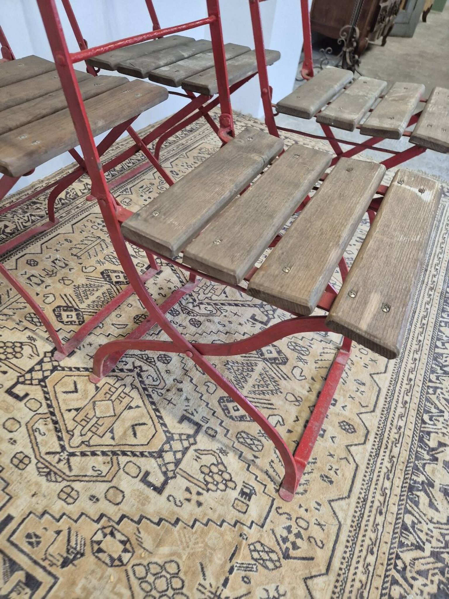 Set of 4 folding chairs for old bistro, guinguette, brasserie