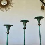 Series of 3 green tinted brass candlesticks from the 70s
