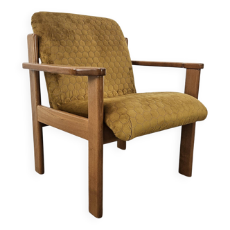 1980s upholstered living room armchair in beech
