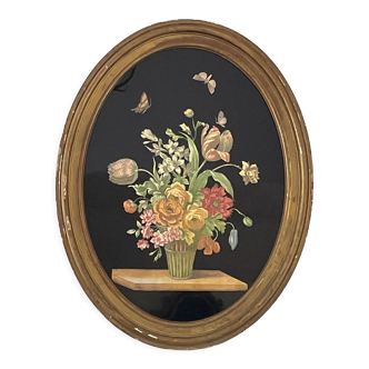 Tableau bouquet de fleurs XIXeme siècle