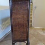 Rare vintage bar cabinet shelf wood woven rattan 80s retro