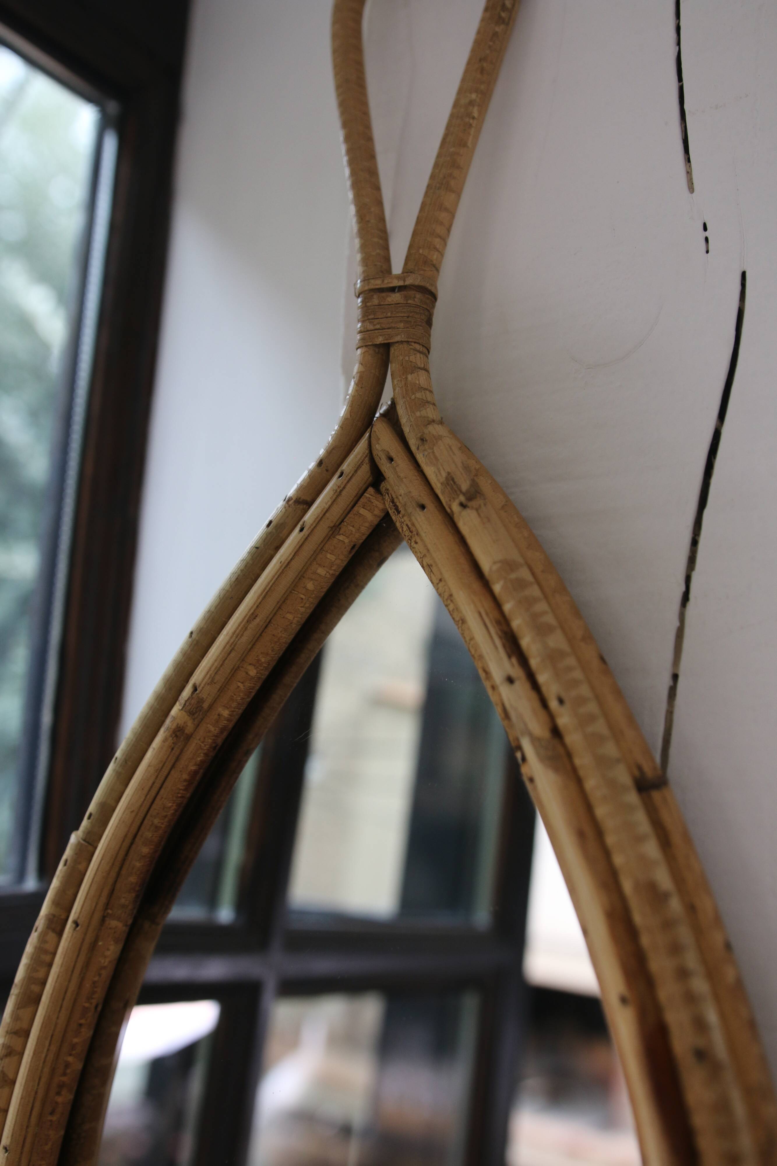 Vintage rattan teardrop mirror