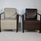 Franz Fertig Dresden leather armchair design, set of 5, 1960s