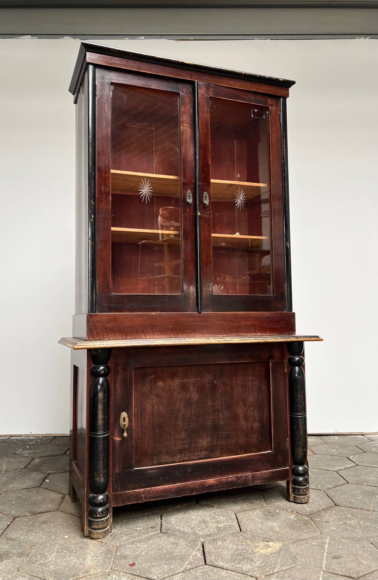 Vintage display cabinet, bookcase with glass doors