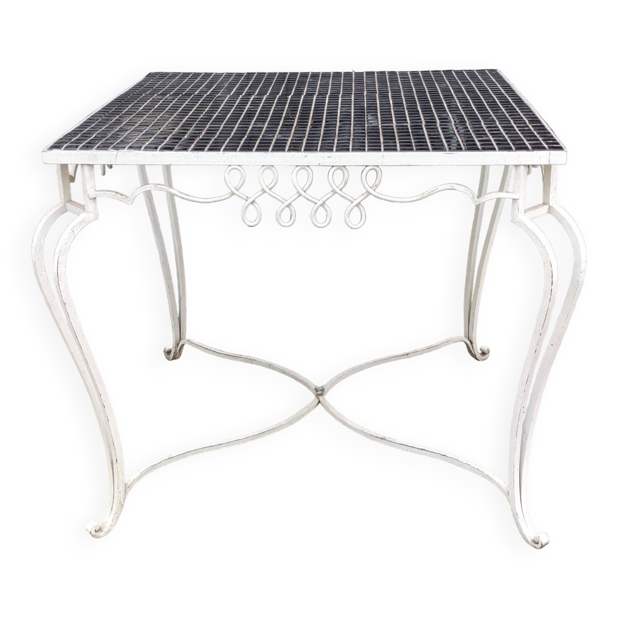 Old wrought iron table / ceramic tile top
