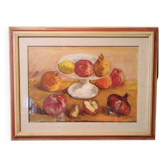 Peinture à l'huile sur panneau nature morte signée giri gigli, années 1970