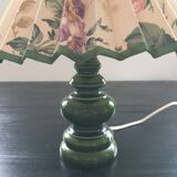 Green ceramic lamp and flowered lampshade