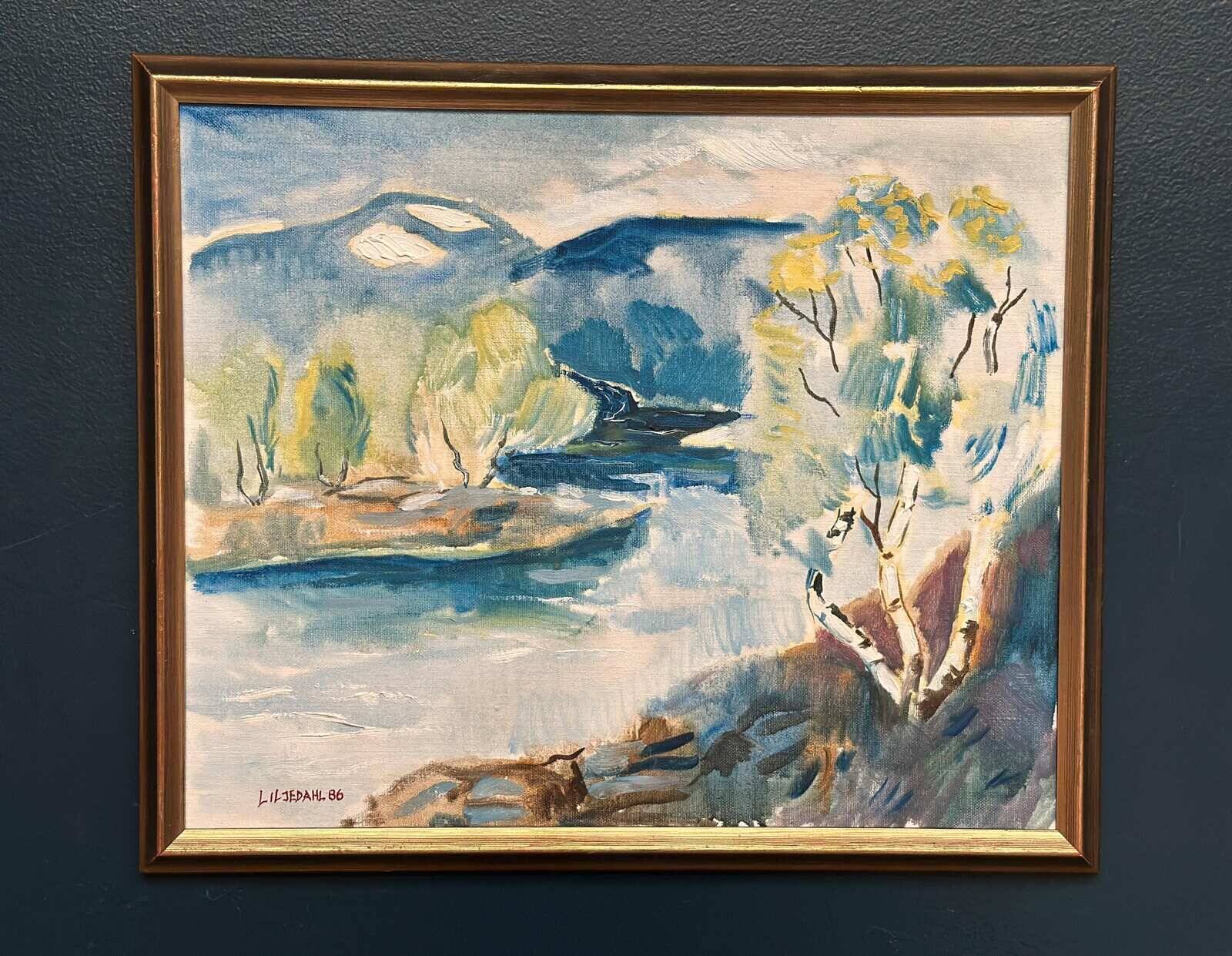 Original Swedish Oil on Canvas – “River” by Liljedahl – Signed – Dated 1986