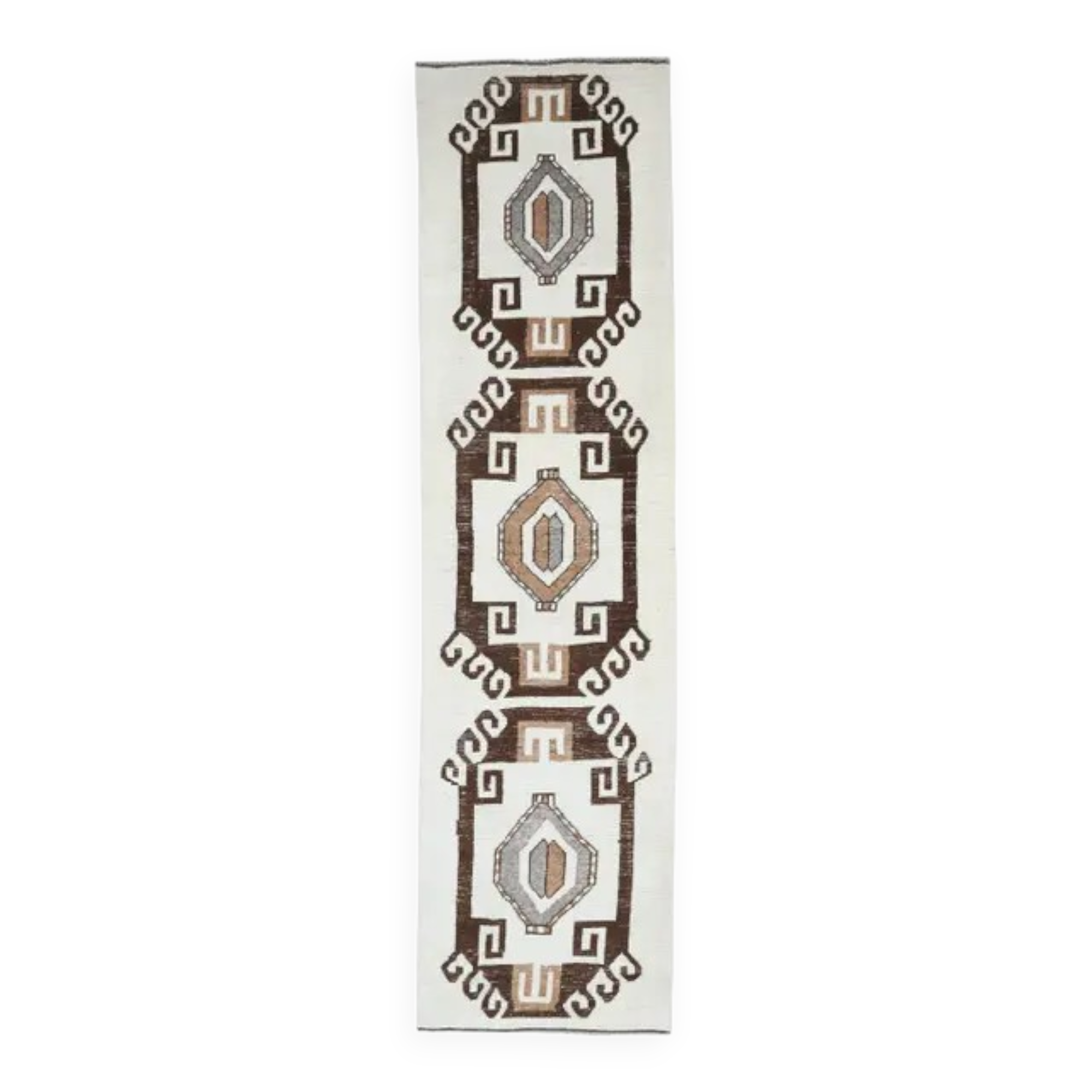 Vintage Turkish Oushak Handmade Wool Cotton White Runner 90x350