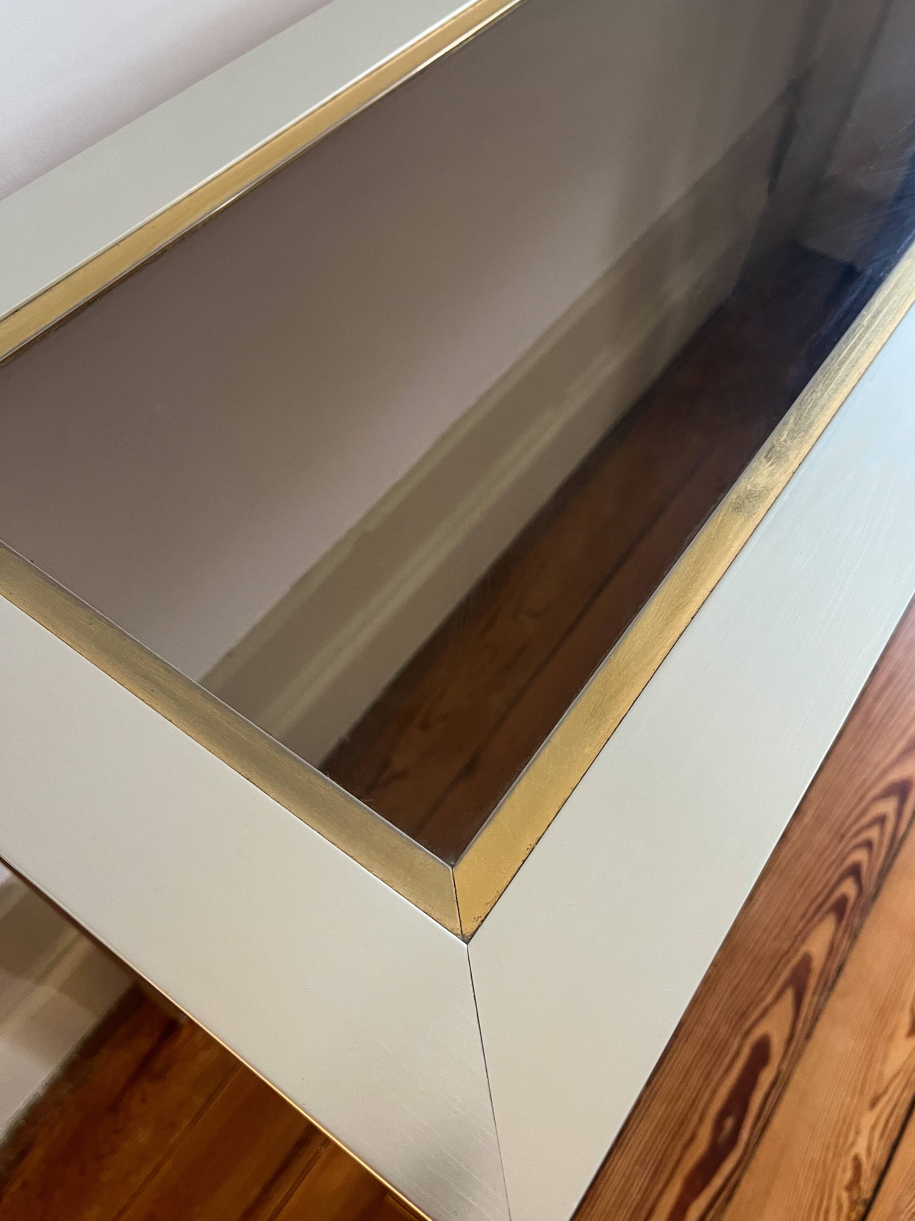 70s stainless steel and glass console