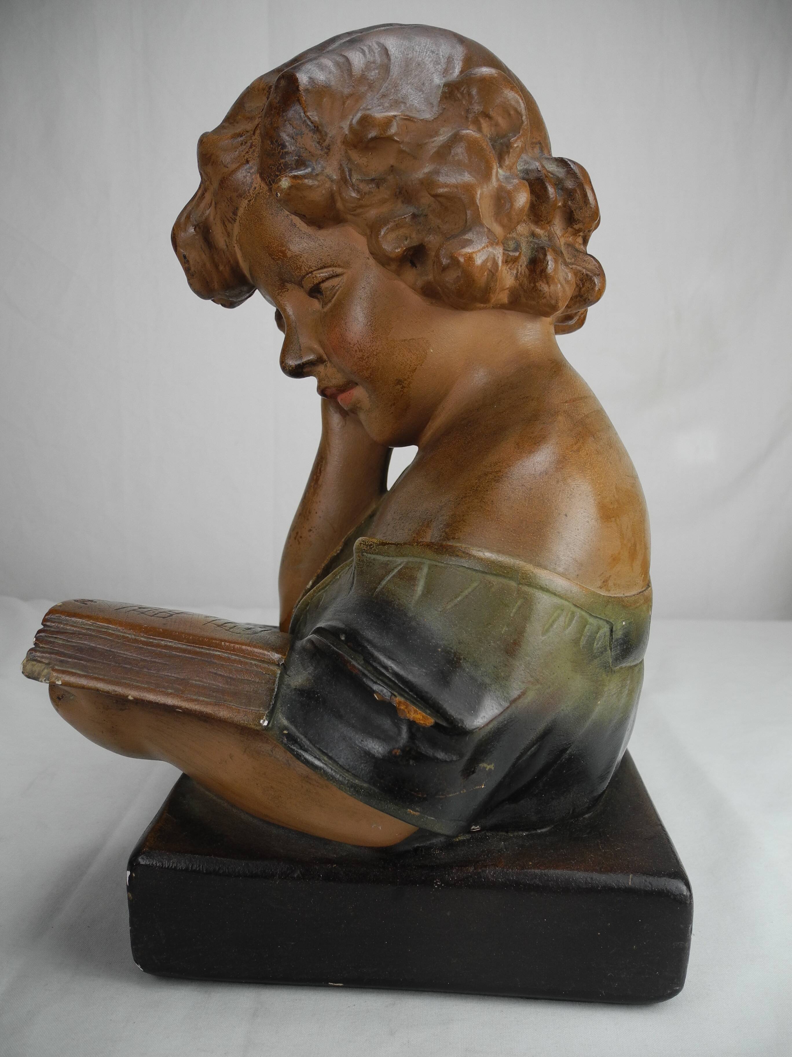 Old plaster bust under study art deco antique french bust 30s